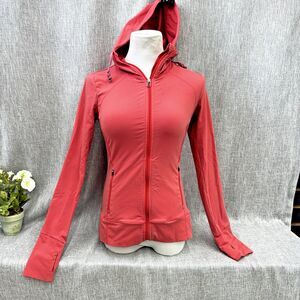 Alo Yoga S Coral Pink Full Zip Hooded Athletic Jacket Long Sleeve Thumbholes⁠